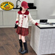 G.duck Girls Autumn and Winter Skirt New Year Suit 2026 New Children's Pleated Skirt Girls Big Children College Style New Year Clothes Suit Rice Sweater + Red Skirt 150 cm