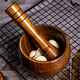 Full-bow garlic pounder, wooden jujube wood garlic pounder, stone mortar, old-fashioned garlic mortar, household grinder, garlic paste, garlic pounder, bowl-shaped flat-bottom jar + garlic pounding stick, defective model