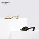 DEEP BREATH Deep Breath Women's Shoes Sheepskin Soft Wrinkled Thick Heels Jingshe Comfortable High Heel Sandals AX14116 White 34