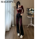 Magiopy International Luxury High-End Brand Hong Kong Style Fashion Fashion Traje para mujeres 2025 Spring Slim Fit Short Camiseta de manga larga Tendencia Top + Pantalones XL (121-130Jin [Jin equivale a 0.5 kg])