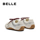 百丽（Belle）青撞色德训鞋女2025秋新商场同款时尚薄底休闲鞋E2N1DCM5预售 米白色 37 (235mm)