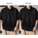 Camisa de solapa japonesa de UKUHPK Camisa de algodón de manga corta de manga corta y versátil Tendencia de cuello suelto G691 Black + Gray M [sugerido 90-110Jin [Jin iguala 0.5 kg]]]
