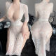 SEXY AUTRITA PEQUEÑA PERRAMIENTO Uniforme 2024 NUEVA DISETA SEXY PAJAMAS BATTLE ROBE 9766 RETRO LACE SLIT Long Falda Negro Tamaño promedio recomendado 80-120 Jin [Jin equivale a 0.5 kg]