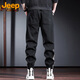 JEEP Overalls Men's Autumn and Winter Casual Sports Pants Men's Loose Leg-tie Trendy Men's Pants Black XL