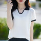 CKXNC mulberry silk lapel short-sleeved cardigan T-shirt for women 2025 summer fashion skin-friendly wool v-neck half-sleeved top white JXYZRJT-6197 L