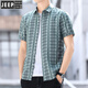 Jeep (Jeep) Camisa a cuadros de la camisa de verano de manga corta para hombres Camisa versátil Versátil Moda de moda Seda delgada de pulgada de pulgada de media manga ZZ829 Azul XL 120-135Jin [Jin iguala 0.5 kg]