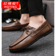 HQTING Honglongfly Doudou Shoes Mens's Thin Business Casual Leather Shoes 2025 Тенденция Новая мужская ленивая мягкая подошва YL-D882 Brown 41