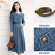 Robe de jean français Xiangy pour les femmes 2025 automne nouveau tempérament rétro à manches longues rond coule pur coton jupe route bleu l 165 / 88a / 110-125jin [Jin est égal à 0,5 kg]