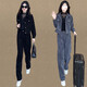 Cooles Kapitel (Kuzhang) Fashion Casual Anzug Frauen 2025 Frühlings- und Herbst-Neuer-Internet-Promi Mode Jacke Wide-Bein-Hosen zweiteiliger Set 6198# Black Spring und Herbst M empfohlen 100 Jin [Jin gleich 0,5 kg]