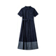 Vanciman retro spliced ​​denim shirt dress for women in summer new style casual waist-hugging long skirt denim blue XL