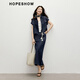 Red sleeve temperament denim short jacket 2025 summer and autumn new women's contrasting color drawstring shoulder-drop shirt collar casual versatile top dark denim blue 072 S
