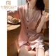 莫代尔感睡衣女夏季冰丝短袖短裤真.丝.稠家居服夏天网红风套装可外 #YX-9214 XL [116-130]斤