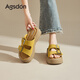 Agsdon Birken Slippers for Women's Summer New Thick Sole Heightening Slippers Retro Outdoor Fashion Sandals 452055 Yellow 37