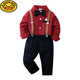 
G.DUCKKIDS children's suit suit handsome boys' dress British spring and summer shirt overalls flower boy's birthday suit summer suit, bow tie removable, crotch with snap button 80 feet (recommended height 70-80)
