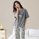 Catman (Miiow) Pajamas para mujeres Summer Algodón puro Pantalones de manga corta 2025 NUEVO Summer Grey Casual Home Clothing Conjunto YZ9713 Purple Love M 80-95Jin [Jin es igual a 0,5 kg]