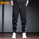 JEEP Overalls Men's Autumn and Winter Casual Sports Pants Men's Loose Leg-tie Trendy Men's Pants Black XL
