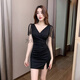 为知树夜总会性感深V礼服包臀连衣裙SPA足浴洗浴技师夜场KTV佳丽工作服 增3882黑色+ L 建议105-115斤