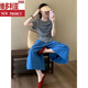 
Victoria's super hot summer outfit is a complete set of light luxury and aging-reducing dopamine gray waist-hugging T-shirt casual suit for women. Blue pants [Dopamine wear tea-style chic/S [75Jin[Jin is equal to 0.5 kg]-95Jin[Jin is equal to 0.5 kg]]