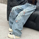 
MOKITOUL girls jeans spring 2025 new straight-leg pants children fashionable and fashionable big children Korean version pants internet celebrity street print jeans cm4 160