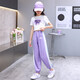 Little Hanlu Girls Summer New Sports Set Trendy Short Sleee Lose Dünner Sommeranzug 16012 Lila + 9889 Weiß 120 cm