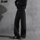 
CLOR American ice silk thin retro trendy brand scimitar trousers loose straight micro-flare trousers CL67 black L