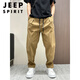 JEEP SPIRIT裤子男2025夏季新款宽松工装休闲裤男士痞帅纯色直筒小脚哈伦裤潮 黑色夏季款 M 110-138斤
