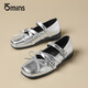 
15MINS Mary Jane Women's Shoes New French Square-toe Ballet Style Small Leather Shoes Fashion Single Shoes D1355AQ5 Silver 36
