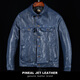 PJL new men's washed wrinkled sheepskin denim color 507 leather jacket Peacock Blue M (125Jin Jin is equal to less than 0.5kg)