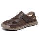 Sandales masculines 2025 Sandales décontractées de mode d'été Houghtweight Houghtable Cool One Foot Punching Sandales Sandales Rouge-brun [Cuir Microfibre A677] 42
