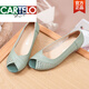 
CARTELO high-end mother sandals heeled leather cow tendon sole anti-slip soft sole comfortable and versatile fish-mouth shoes middle-aged women's shoes apricot color small size, one size larger 38