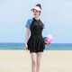 Hot spring swimsuit women's high-end color blocking sports swimsuit body dress style flesh covering to make it look slimming conservative swimsuit wholesale 6187 black gray M L-suggested 155-164c