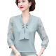 2025新款妈妈春装洋气纱袖上衣服中老年女春夏针织T恤薄款打底衫 蓝色6636 M （建议85-100斤