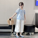 MOKITOUL女童夏套装2025新款女大童夏季洋气衬衫女孩七分裤夏装短袖娃娃衫 米色裤子（高端礼盒包装） 40 cm2 1
