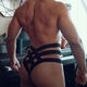 
Men's underwear sexy U convex low waist sports thong men's underwear men's shorts large bag black S