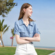百图betu女装2025夏季新款衬衫莱赛尔莱赛尔凉感牛仔短袖上衣2505X17 牛仔色 M