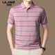 Lilang Light Luxury Mulberry Silkworm. Silk Short-sleeved T-shirt for Men's Summer Business Stripe Middle-aged Casual Lapel Half-sleeved Polo Shirt Blue /723 M 48 Suggested 95-115Jin [Jin equals 0.5 kg]