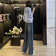 Magiopy International Luxury High-End-Marke Casual Sports Set Frauen 2025 Spring Fashion Cardigan Pullover Wide Legs Denim Hell Blue Pullover + Jeans S (100jin [Jin Equals Equals gond 0,5 kg])