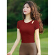 Shuangxiu Yoga Tops and Vests for Women with Good Looks Ankara Red New Style Nude Breathable Pilates Sports Fitness Wear Ankara Red Short Sleeves S _(90-100)