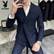 Playboy (PLAYBOY) Men's Double-breasted Suit Suit 2025 Autumn New Fashion Slim High-Grade Slim Suit Business Casual Black Two-piece Suit XL (125-140Jin Jin equals 0.5kg)