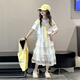 Mokitoul Girls Suit à manches courtes Summer 2025 Nouvelle fille à la mode Big Child's Jirt Children's Summer Jirt Twipt Blue T (emballage de boîte à cadeau haut de gamme) 40 cm2 1