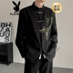 花花公子（PLAYBOY）春夏气质立领新中式竹子刺绣西装男感休闲中山装结婚西服套装 银竹 黑色单西服 M