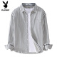 Playboy (PLAYBOY) 2025 Spring and Autumn Pure Cotton Striped Shirt Men's Summer Long-Sleeved Shirt Loose Casual Jacket for Boys 305D Yellow Henry Collar Short I-Sleeve L 120-135Jin Jin is equal to 0.5 kg