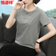 Hengyuanxiang top de camiseta de manga corta para mujeres 2025 Summer Nuevo estilo gris de mediana edad coreana Fit Slim Tamis 6624# Azul claro L [sugerido 95-110Jin [Jin equivale a 0.5 kg]]]