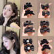 Black Bow Princess Head Clip Elf Ear Hairpin 1 Pair Black Pearls