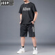 JEEP SPIRIT large-size ice silk sportswear suit for men in summer fat man plus fat plus larger quick-drying shorts shorts short sleeves T-shirt casual men's clothing black 826 set 2XL Recommended 140-160Jin [Jin equals 0.5 kg]