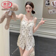 Langsha High-End-Hosenteil-Pyjamas für Frauen zweiteilige dünne Eisbandkissen süße sexy reine und zarte kleine Blumenhauskleidung KZ7371 Red Cherry XL