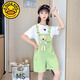 G.Duckkids Girls Bär Denim Overalls Set 2025 Sommer Neues koreanisches Stil Mode Kinder-Denim-Shorts Love T-Shirt Einteilige Blaue Kurzfilms 140 cm