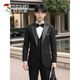 Woodpecker Tuxedo Evening Dress Wedding Groom Slim Suit Suit Wedding High-Level Host Men's Formal Wear Peaked Collar - Black Two-piece Set XL 120-139Jin Jin is equal to 0.5 kg