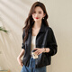 
ROMON (ROMON) jacket for women European style lapel leather jacket short spring suit 2025 new light luxury high-end fashion jacket top black M [recommended 110Jin [Jin equals 0.5 kg]]