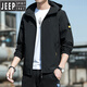JEEP SPIRIT Jeep Spring and Autumn Hooded Fashion Jacket Men's 2025 Winter New Youth Trendy All-match Loose Casual Jacket K12131 Black M [Suggested 100-110Jin [Jin equals 0.5 kg]]